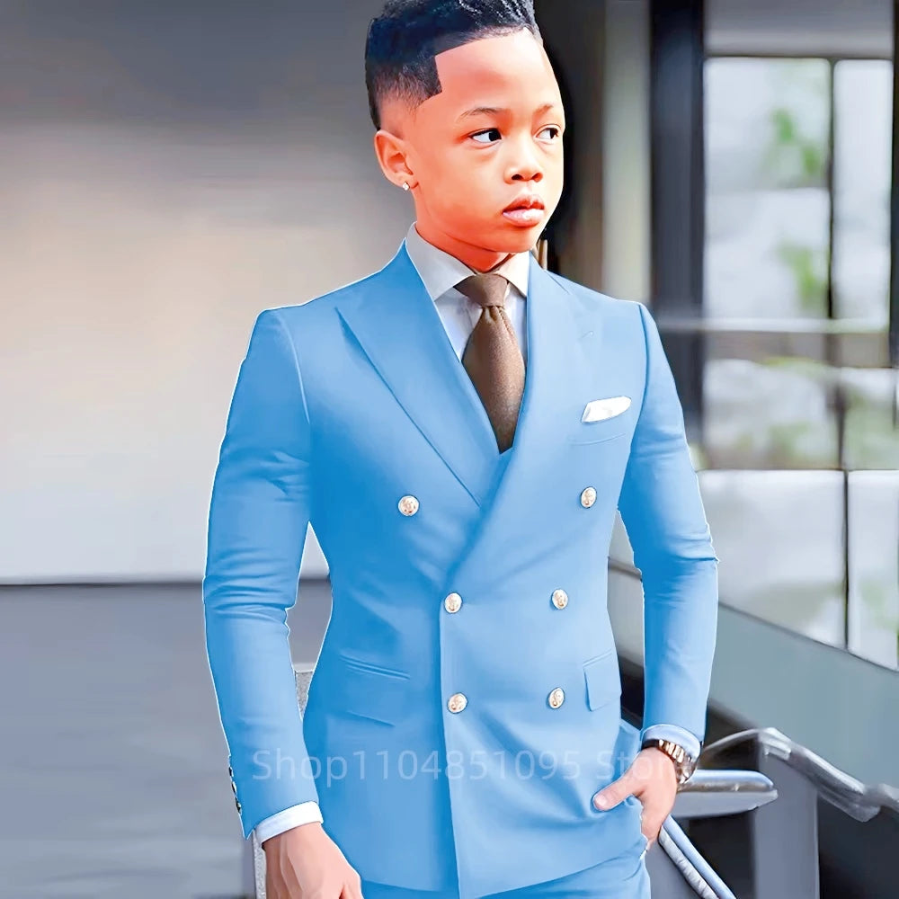 Elegant Boys Suits Double Breasted Blazer Suit Peak Lapel Jacket Pants Wedding Party Formal Occasion Kid's Suits 2 Piece Set