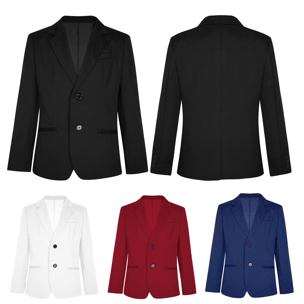 Boys Gentleman Blazer Notch Lapel Shoulder Pads Suit Coat Jacket Outerwear for Christmas Wedding Banquets Birthday Party Prom