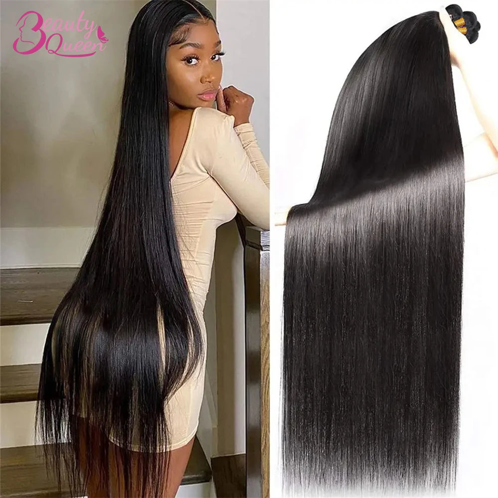 Brazilian Bundles Raw Human Hair Bone Straight Hair Extensions Bulk For Braiding 14-32 Inch Bundles Double Weft Hair Weave