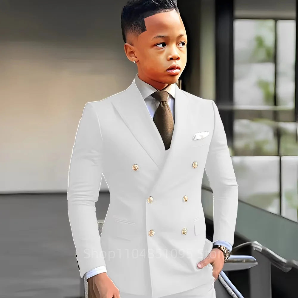 Elegant Boys Suits Double Breasted Blazer Suit Peak Lapel Jacket Pants Wedding Party Formal Occasion Kid's Suits 2 Piece Set