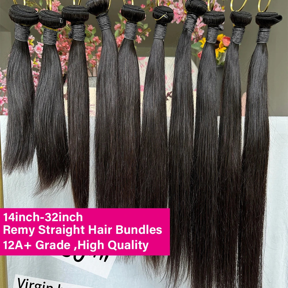 12A Bone Straight Human Hair Bundles Unprocessed Raw Hair Bundles Human Hair Brazilian Hair Weave Bundles Deals Natural Color