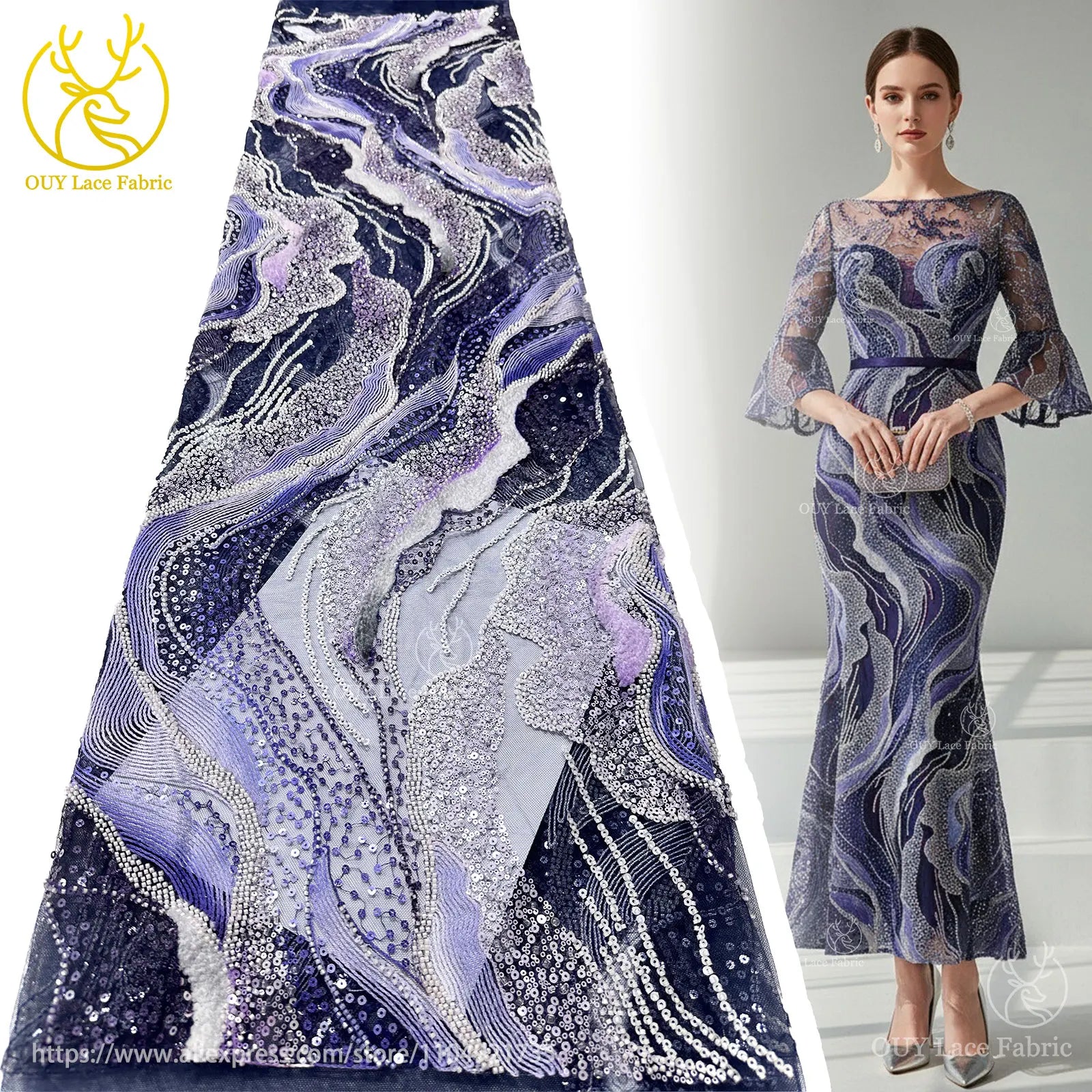 Latest French Ladies Party Evening Dresses Luxury Lace Fabrics High Quality African Groom Beaded Sequins Tulle Lace Fabrics