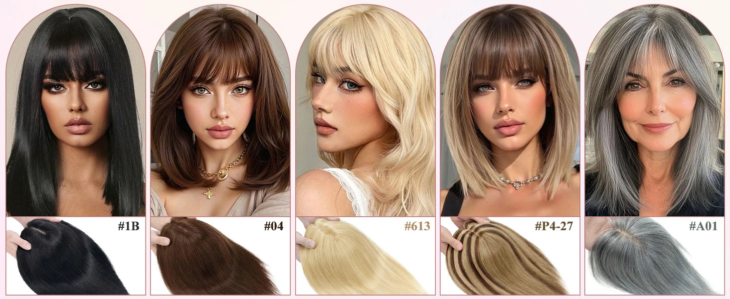 Real Human Hair Toppers for Women Daily 360°  Bangs 3D Hair Pieces with Thinning Hair Bangs20, 25, 30, 35cm