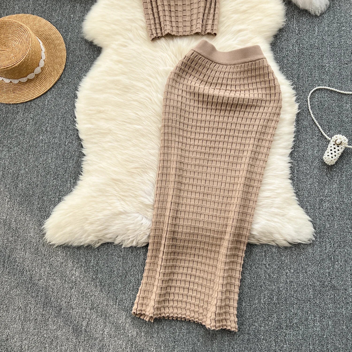 Summer Women Fashion Skirt Set Sexy Sleeveless Tank Tops High Waist Slim Long Saya Female Two Piece Suits Knit Solid Clothes