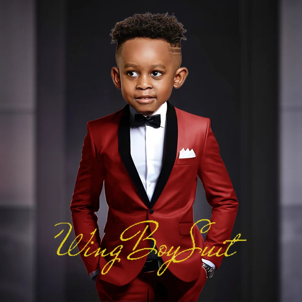 Boys Suits 2 Piece Classic Fleece Collar Wedding Tuxedo Formal Slim Fit Kids Jackets Pants 2-16 Years Tailored Clothes