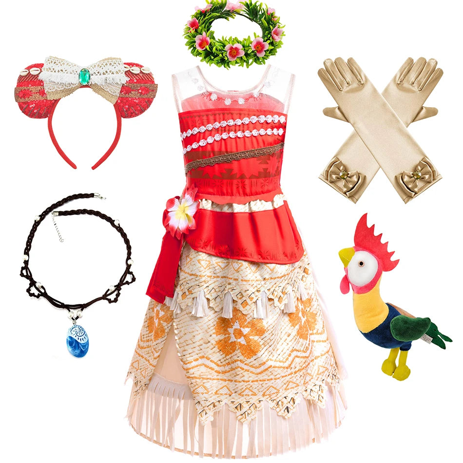 Moana Dress Cosplay Princess Costume Kids Vaiana Print Vestidos Girls Birthday Halloween Carnival Party Outfits Children Clothes