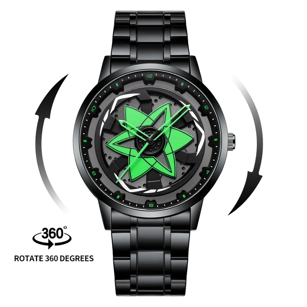 2025 New Watch Car Series Creative Rotating Quartz Movement Sports Style Black Stainless Steel Clock Men Couple Gift Wrist Watch