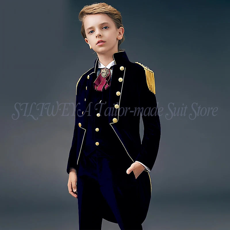 Blue Suede Slim Fit Boys' Suit Three Piece Set 2023 New Unique Tassels Design Children's Gentleman Handsome Clothing костю