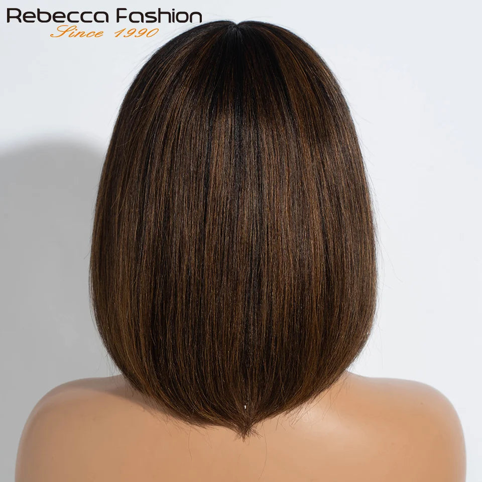 Straight Human Hair Wigs With Bangs Fringe Middle Part Bob Lace Wigs Realistic Scalp Brazilian Straight Bob Lace Wigs With Bangs