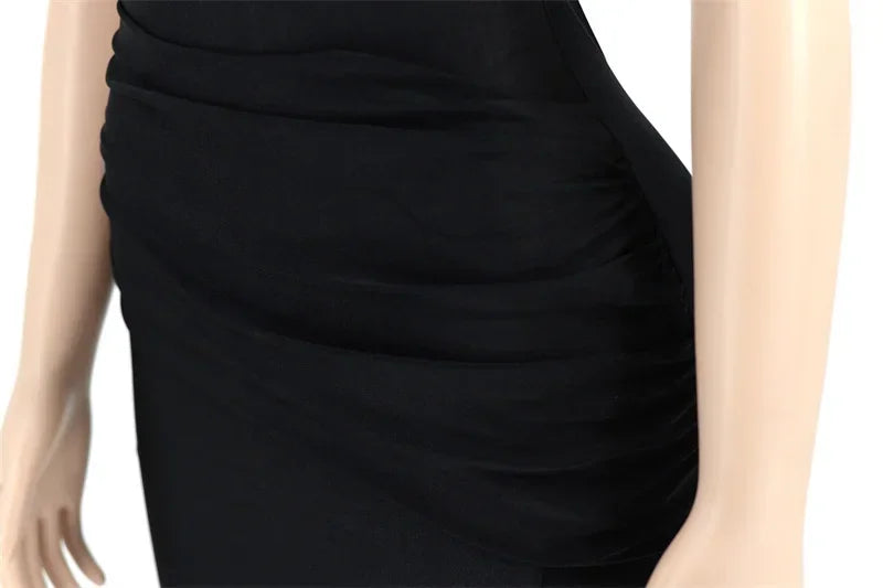 Elegant One Shoulder Split Mermaid Long Dresses for Women Evening Night Party Sleeveless Ruched Formal Prom Wedding Guest Dress