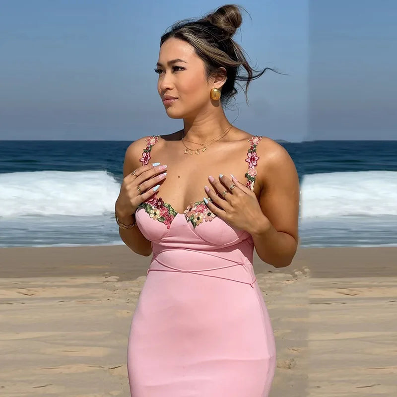 Y2K Sexy Sleeveless Backless Floral Maxi Long Dresses Outfits for Women Summer Lace Up Bandage Bodycon Party Club Dress Gift