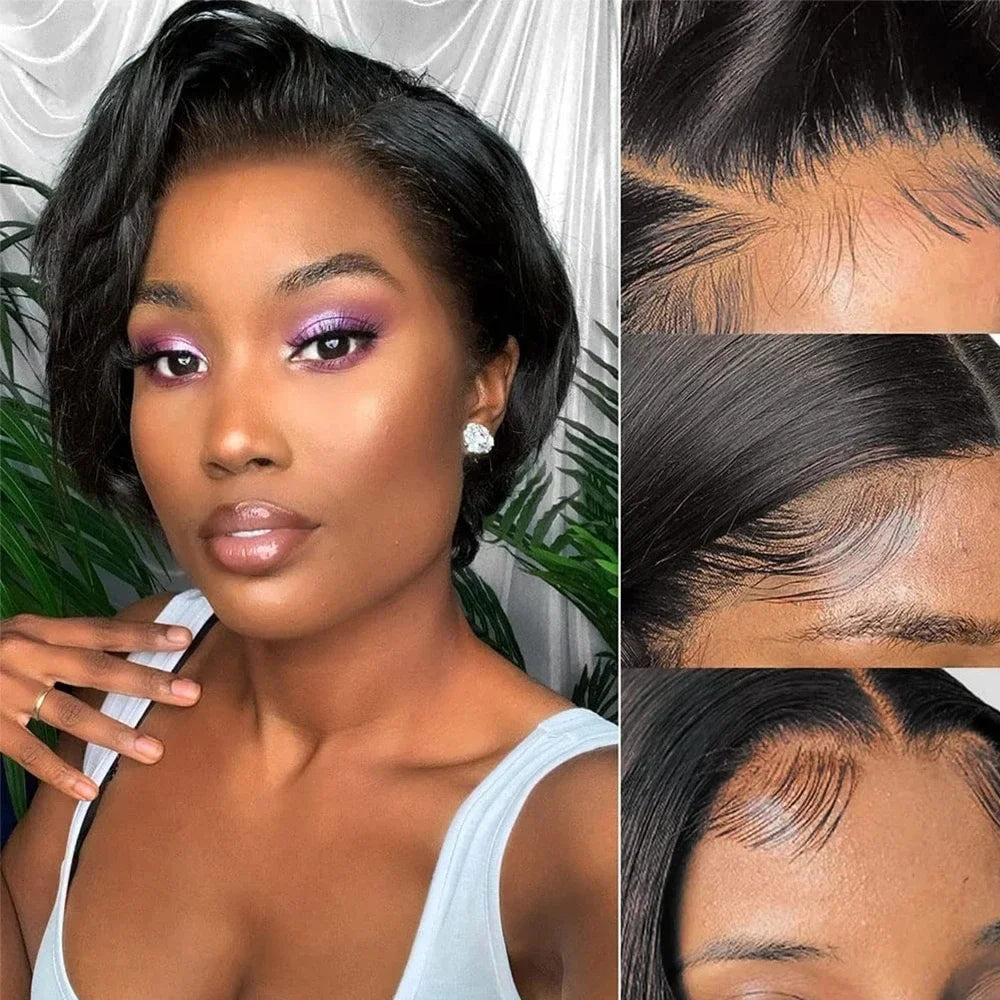Brazilian Hair Short Bob Wig Pixie Cut Wig 13x4X1 Side Part Lace Human Hair Wigs 100% Remy Hair Straight Cheap Human Hair Wig