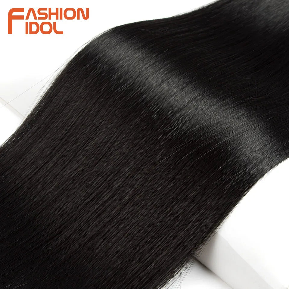FASHION IDOL Bone Straight Hair Extensions Ombre Blonde Hair Bundles Super Long Hair Synthetic 24 Inch Straight Hair Full to End