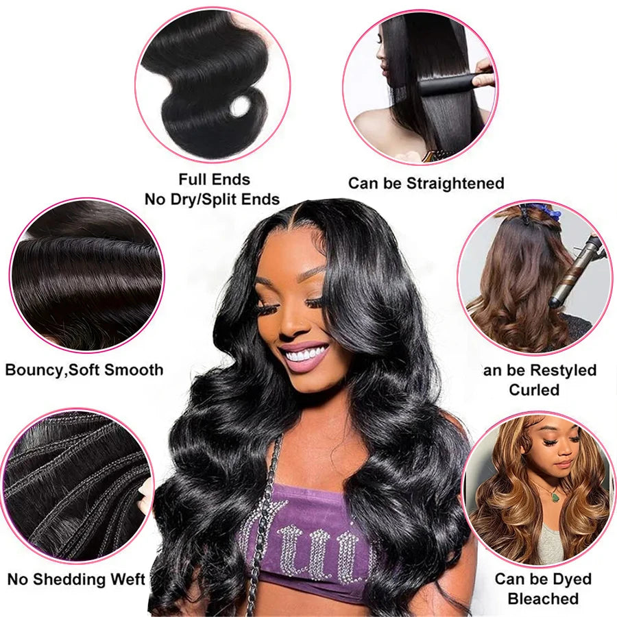 Body Wave Bundles Human Hair Brazilian Hair Weave Bundles Natural Black Human Hair Extensions 3 PCS Bundles