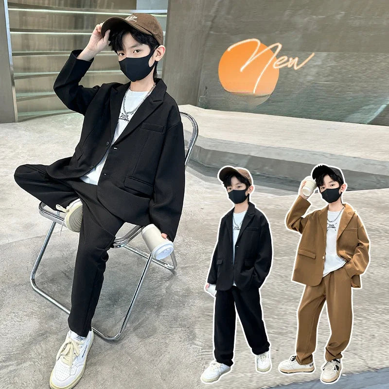 Suit for Boys Autumn Fashion Casual Loose Blazer Trousers Two Pieces Teen School Kids Clothes Set 13 14 Years Children Costumes
