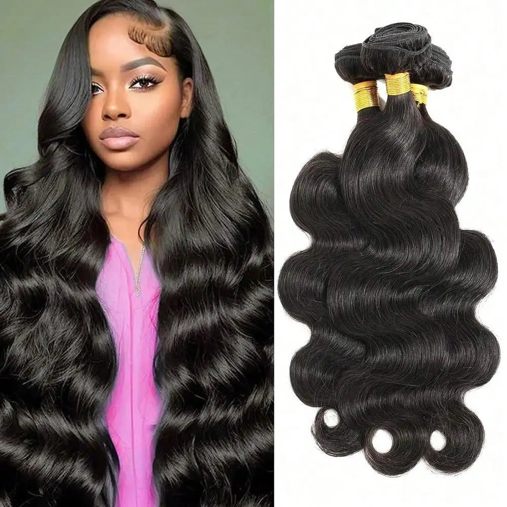 4 Bundles 15A Body Wave Human Hair, 22 24 26 28 Inch 100% Unprocessed Brazilian Virgin Double Weft Extensions in Black Color