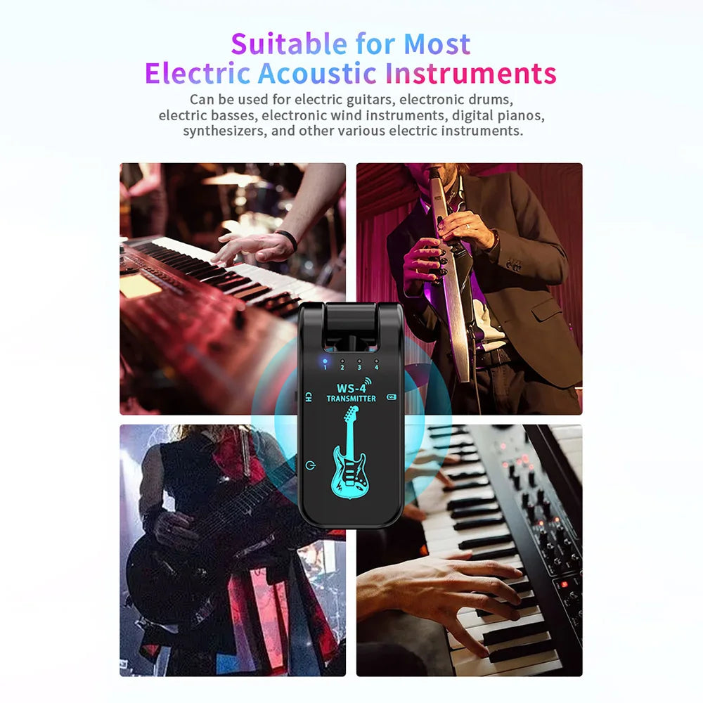 2.4G Wireless Guitar System Rechargeable Guitar Transmitter Receiver 48K/16bit Real-time Transmission Rotatable Plug for Guitars