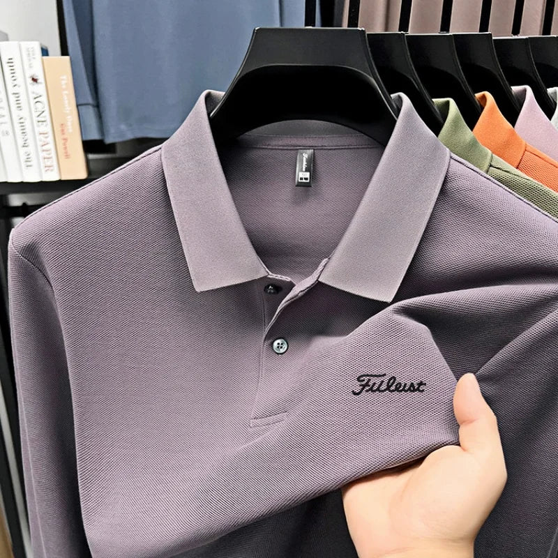 Golf brand Polo shirt long sleeved fashionable printed men's top spring new 100% cotton skin friendly comfortable casual T-shirt