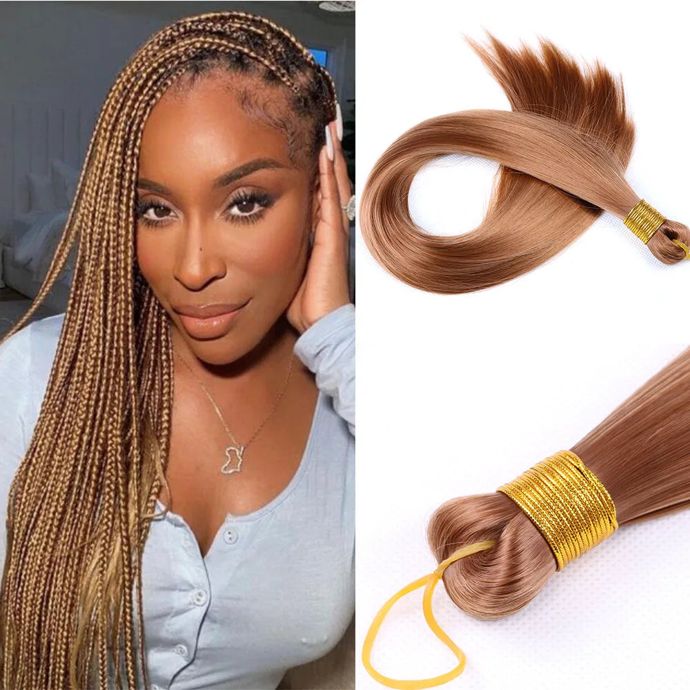 Bone Straight Silky Crochet Braiding Hair Synthetic Bulk High Temperature Hair Bundles Extension 28 Inch 150g Per Pack for Women