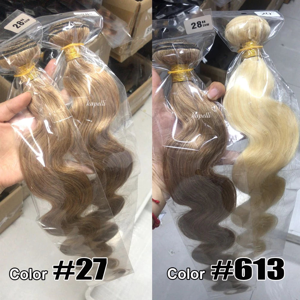 #27 Honey Blonde Hair Body Wave Human Hair Bundles 100% Brazilian Unprocessed Raw Hair Extensions #613 Blonde Bundle Deal