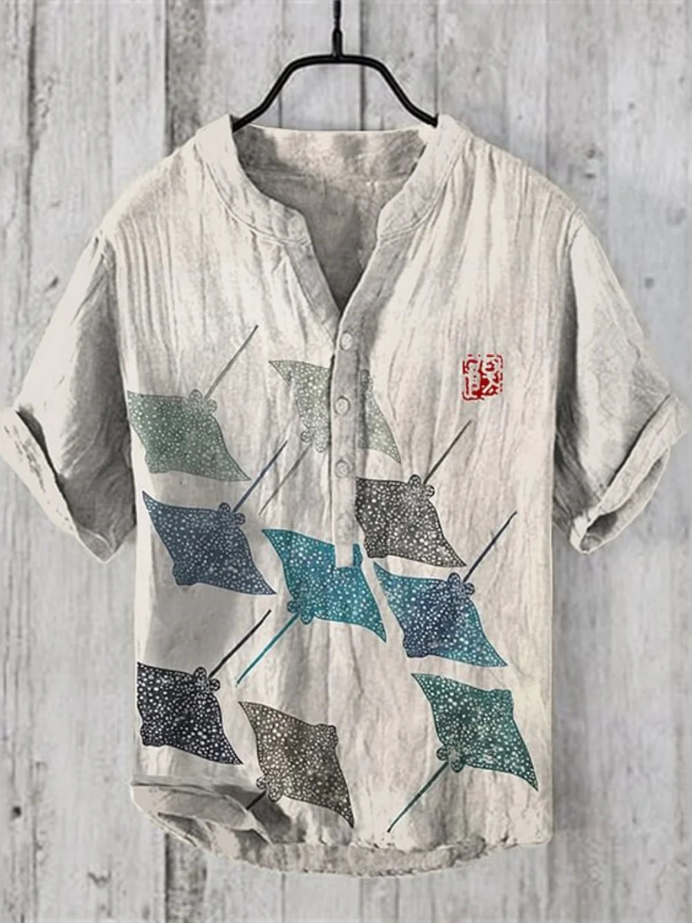 Men's Linen Shirt 2025 Fashionable 3-Button Polo Summer Casual Breathable Printed Pullover Top