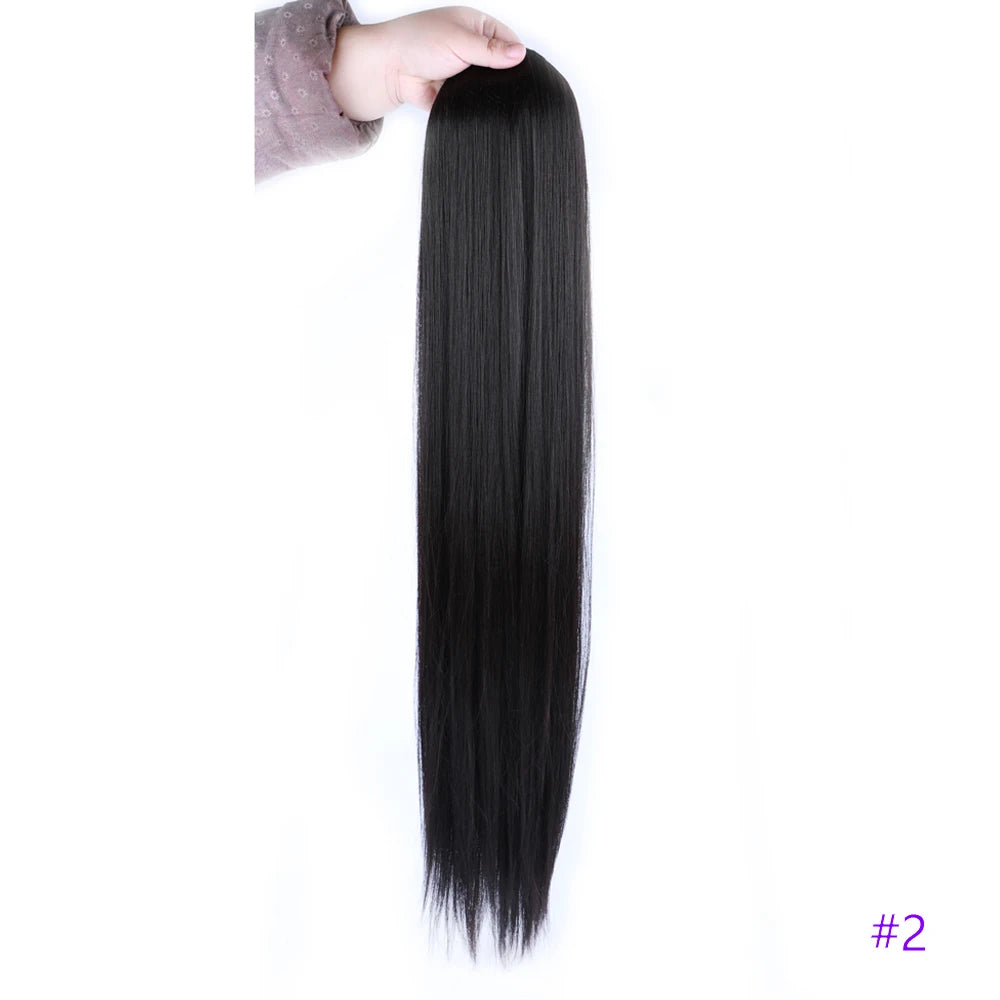 30 Inch Long Bone Straight Ponytails Futura Synthetic Drawstring Ponytails Clip-in Hair Extensions Straight Ponytails for Women