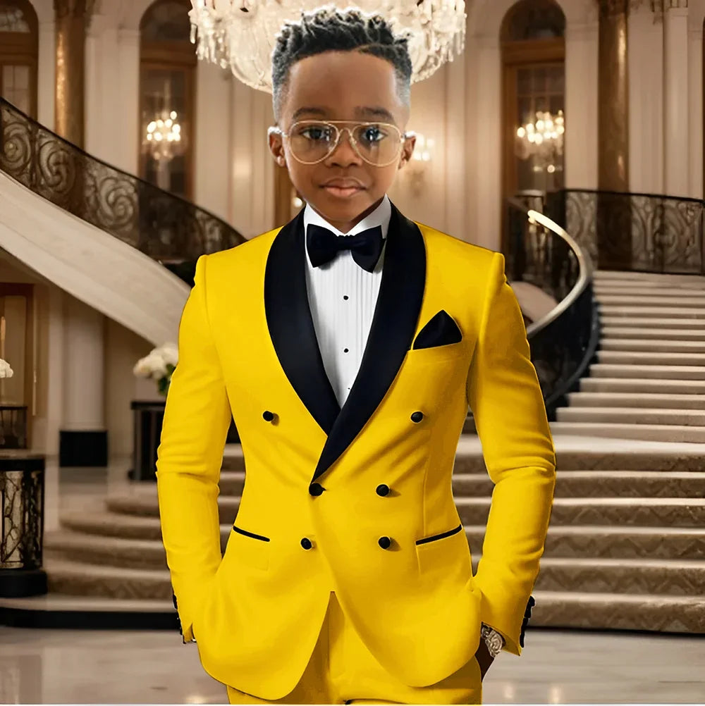 Boy Suits for Wedding Tuxedos with Black Shawl Lapel Double Breasted Mint Kids Wear Two Pieces Slim Flit Prom Party Blazer