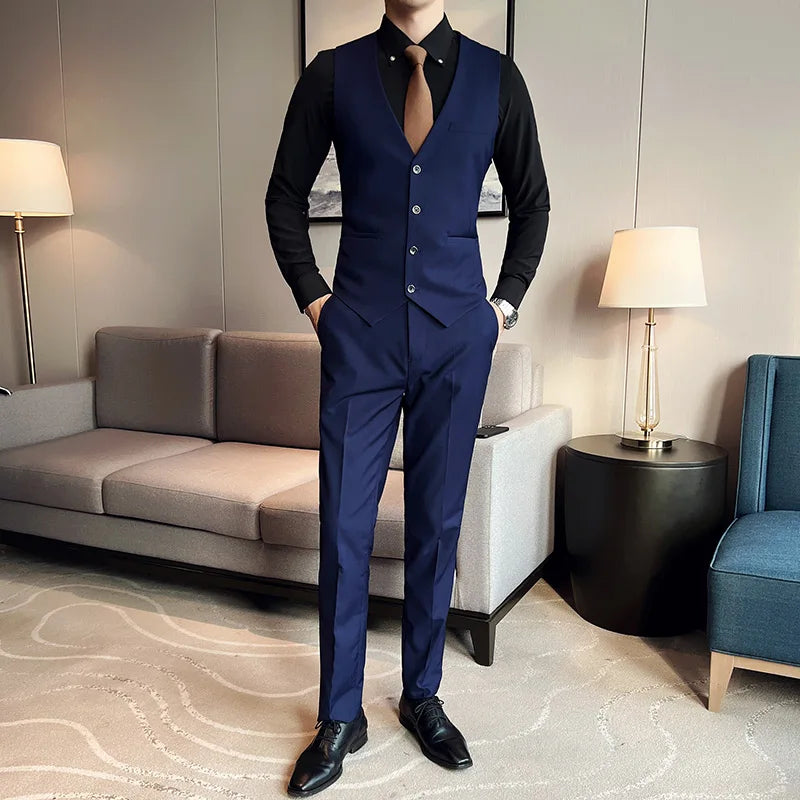 High quality fashion business casual (suit + vest + trousers) British style European and American wedding dress three-piece set