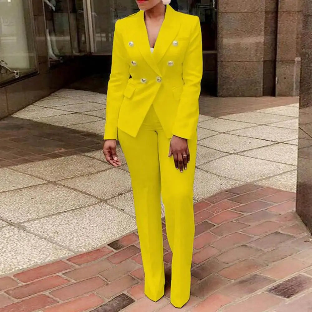 Women Blazer Suits Two 2 Pcs Sale Casual Slim Button Blazer Coats& Button Fitness Slim Full Blazer Pant Sets
