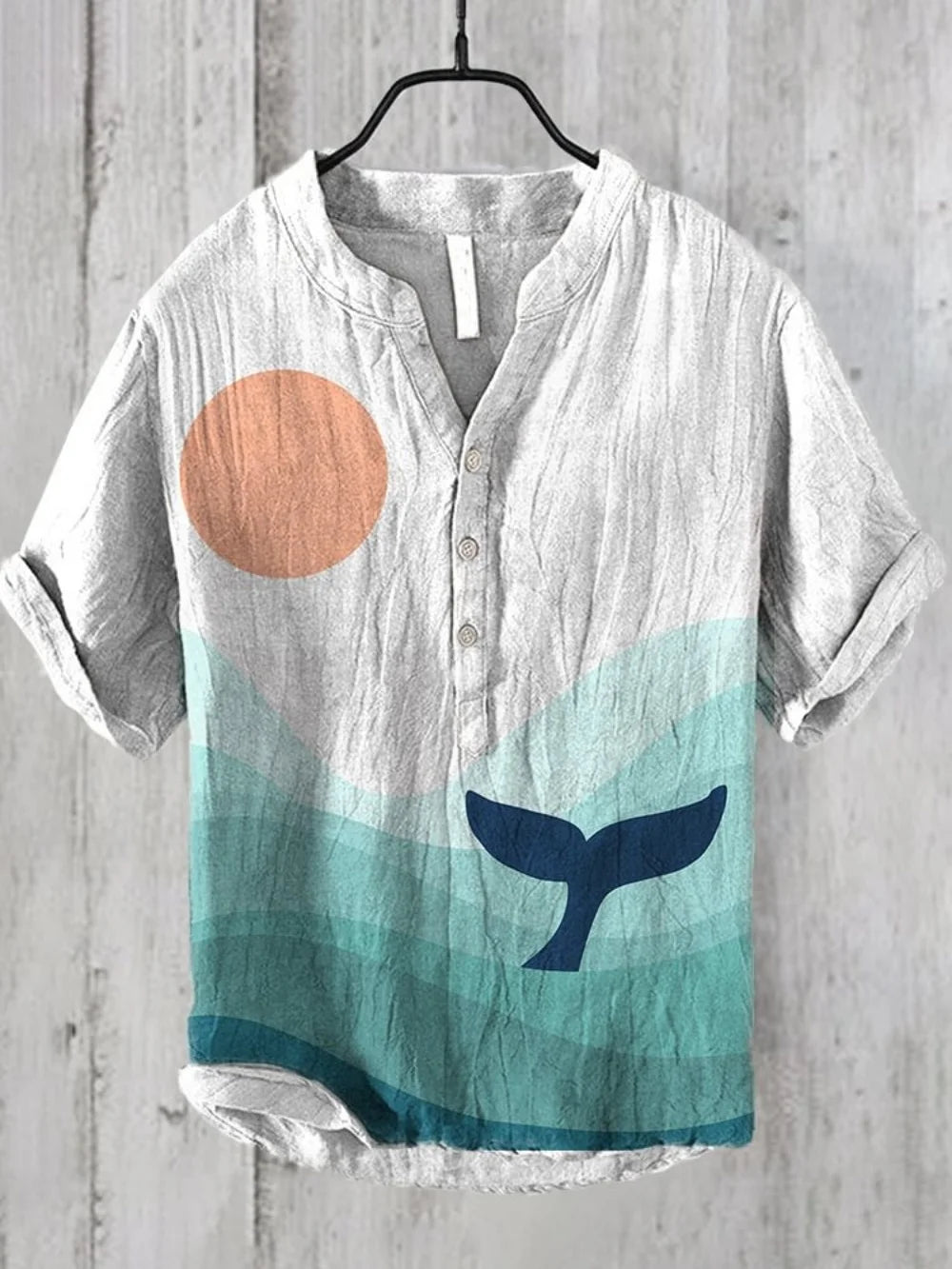 Men's Linen Shirt 2025 Fashionable 3-Button Polo Summer Casual Breathable Printed Pullover Top