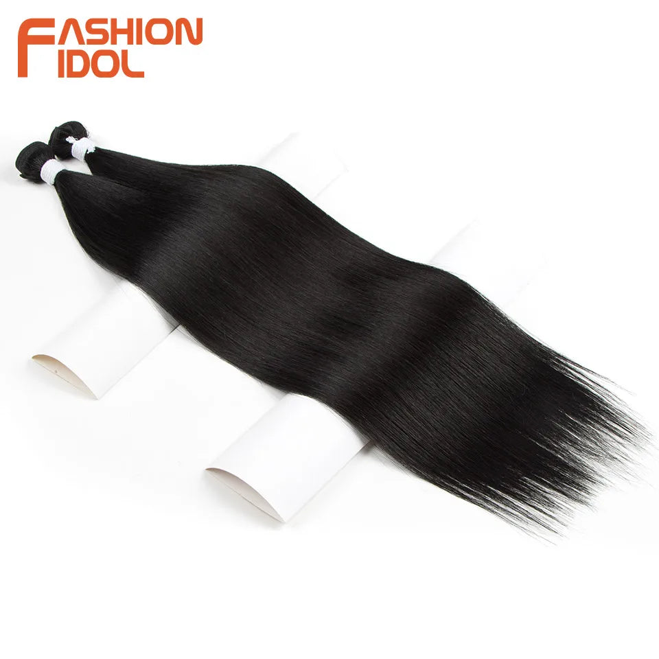 FASHION IDOL Bone Straight Hair Extensions Ombre Blonde Hair Bundles Super Long Hair Synthetic 24 Inch Straight Hair Full to End