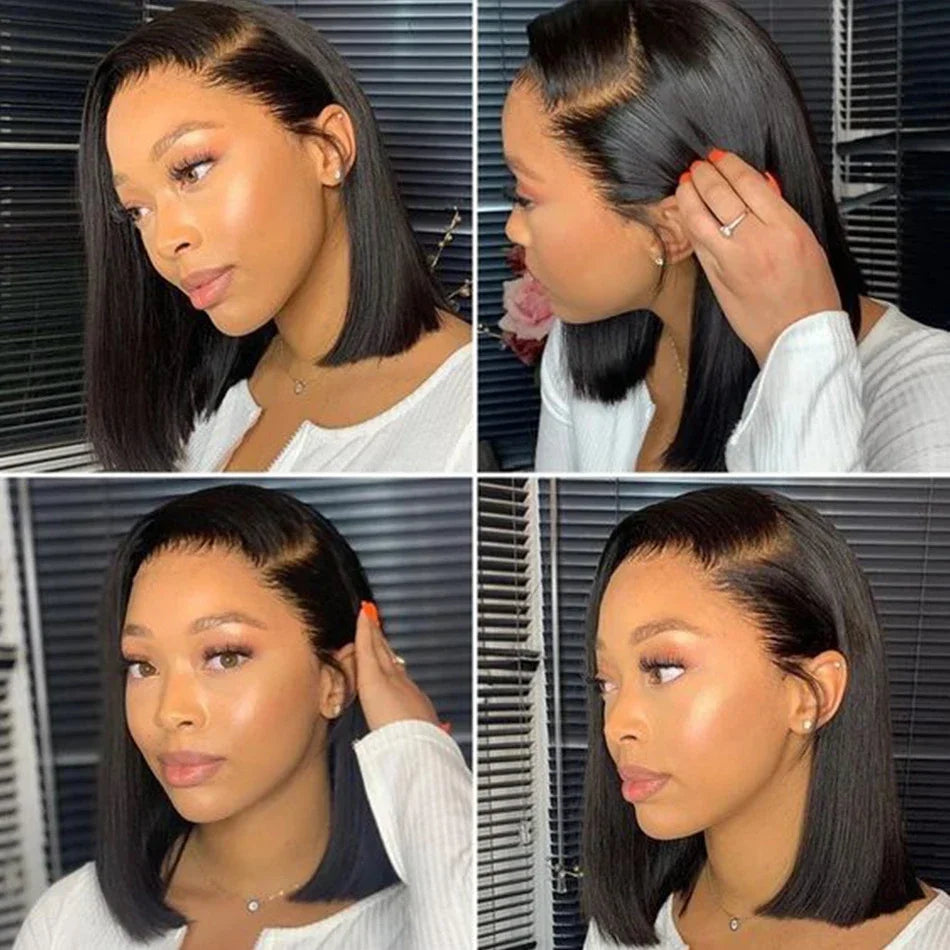 Bone Straight Bob Wig Human Hair 13x4 Lace Wigs Transparent Lace Human Hair Short Wig Pre Plucked 200% Density For Women