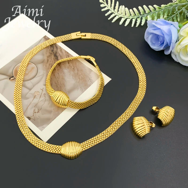 Necklace Earrings Bracelet Sets Simple Gold Plated Jewelry Set for Women Italian Jewellery Set Bridal Wedding African Party Gift