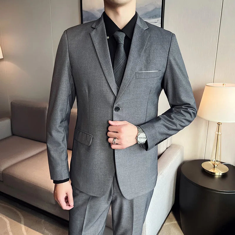 High quality fashion business casual (suit + vest + trousers) British style European and American wedding dress three-piece set