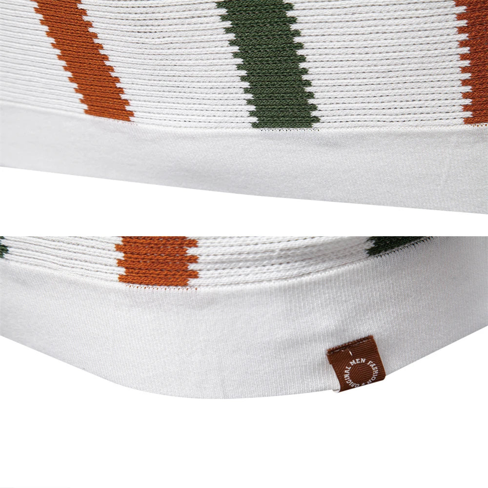 New summer men's short-sleeved striped knitted POLO shirt with hollow-out design and breathable mesh fabric.