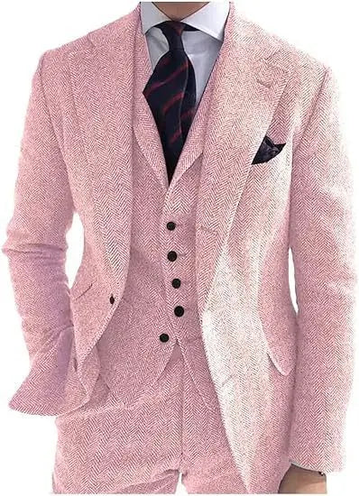 Blazer For Men Designs Brown Tweed Suit Men Vintage Winter Formal Wedding Suits For Men Men's Classic Suit 3 Pieces Men Suit