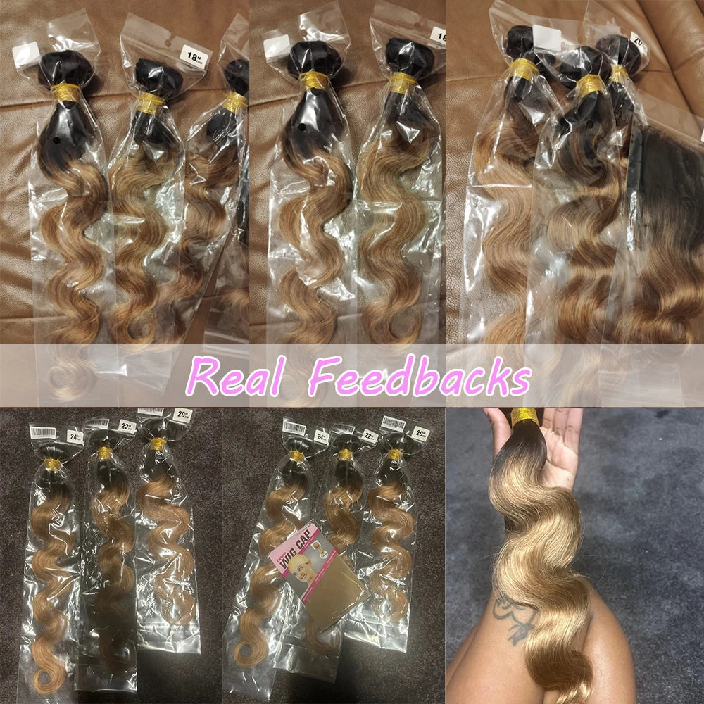 Honey Blonde Human Hair Bundles Body Wave Bundles Human Hair 1 3 4 Brazilian Human Hair Extensions 100% Remy Bundles Deal