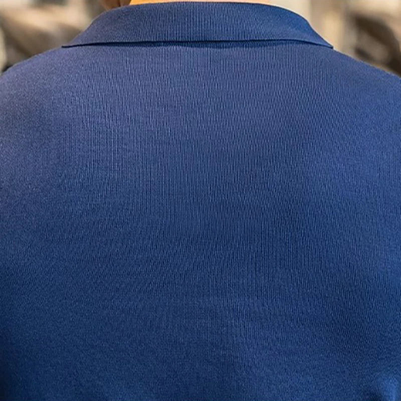 Men's Short Sleeved Knitted Polo Shirt Summer Business Lapel Stylish Solid Color Slim Fit Breathable Quick Drying Golf T-Shirt