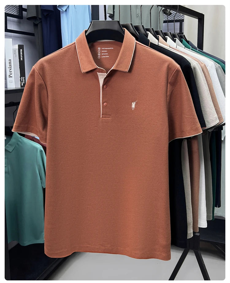 100% cotton high-end lapel comfortable short sleeved embroidered polo shirt for men's summer new fashion casual versatile top