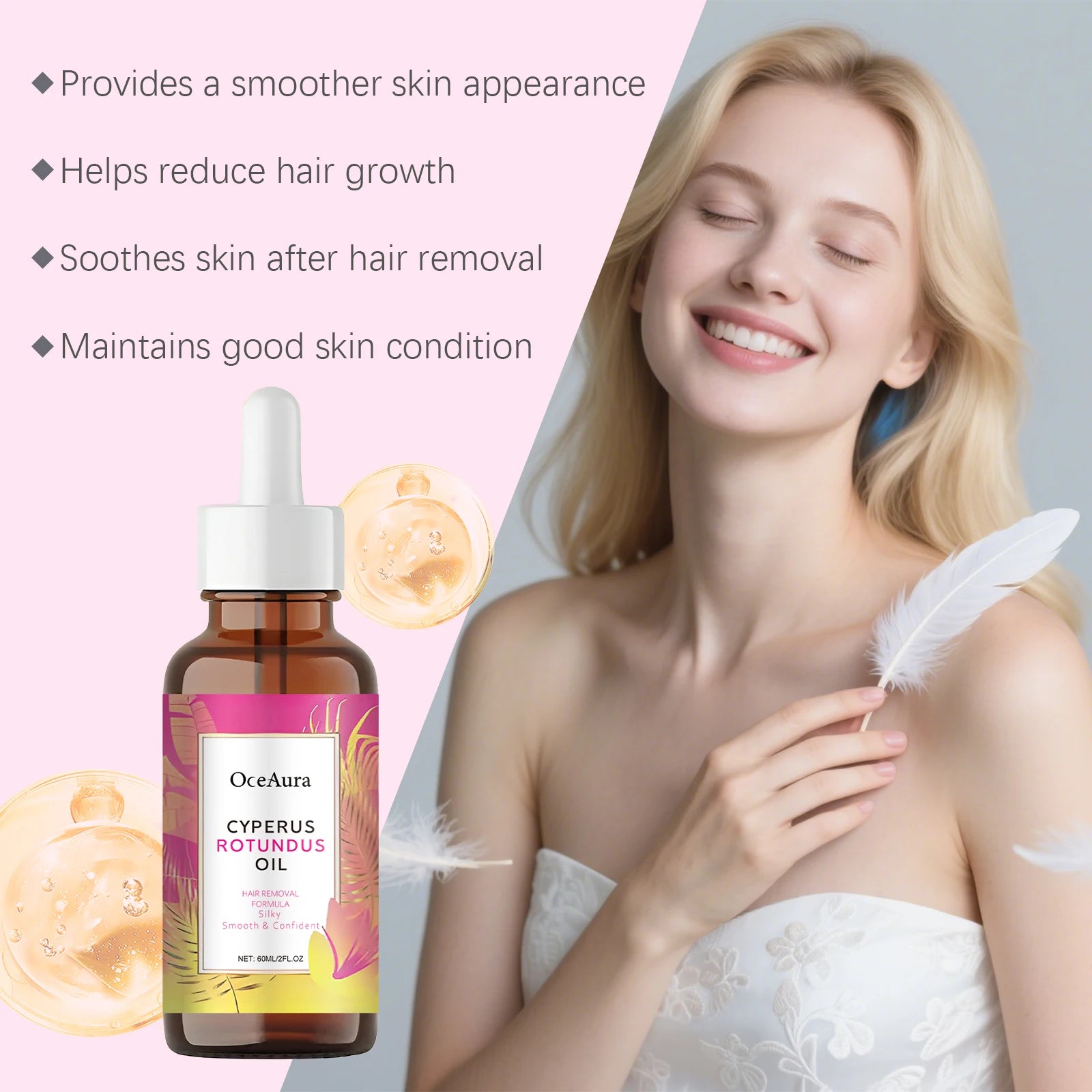 Oceaura Hair Removal Care Oil Moisturizing Gentle Remove Hair Smoothing Pore Shrink Nourishing Non-irritating Mild for Skin Care