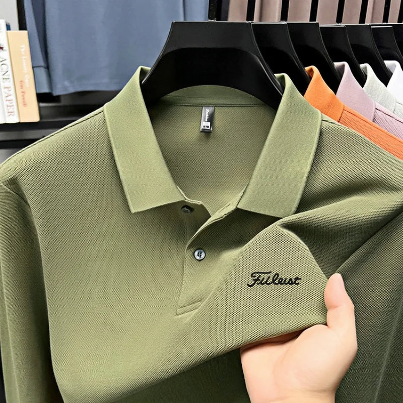 Golf brand Polo shirt long sleeved fashionable printed men's top spring new 100% cotton skin friendly comfortable casual T-shirt