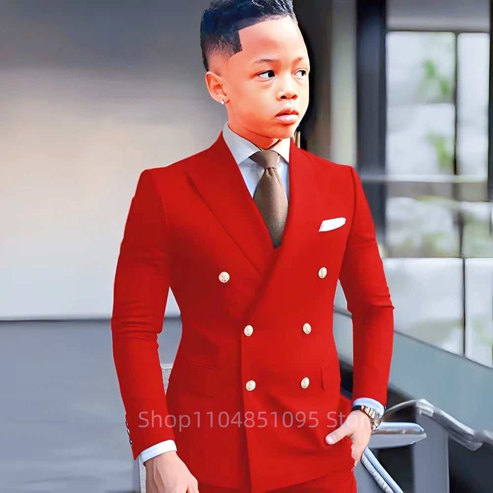 Elegant Boys Suits Double Breasted Blazer Suit Peak Lapel Jacket Pants Wedding Party Formal Occasion Kid's Suits 2 Piece Set