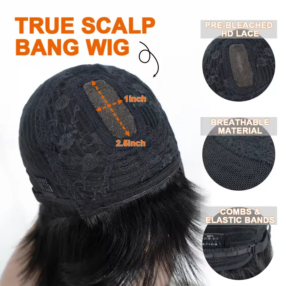 Brazilian Hair Reddish Brown color#33A Short Cut Straight Bob with Bangs 100% Human Hair Bob Wigs Real Scalp Straight Bob Wig