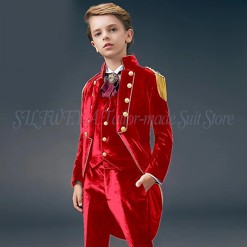 Blue Suede Slim Fit Boys' Suit Three Piece Set 2023 New Unique Tassels Design Children's Gentleman Handsome Clothing костю