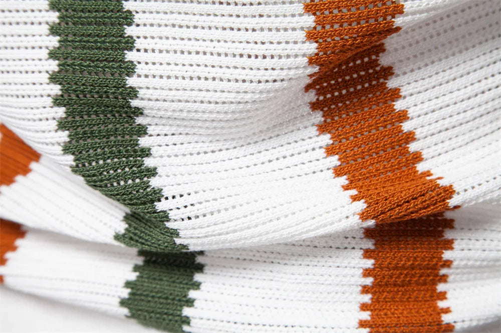 New summer men's short-sleeved striped knitted POLO shirt with hollow-out design and breathable mesh fabric.