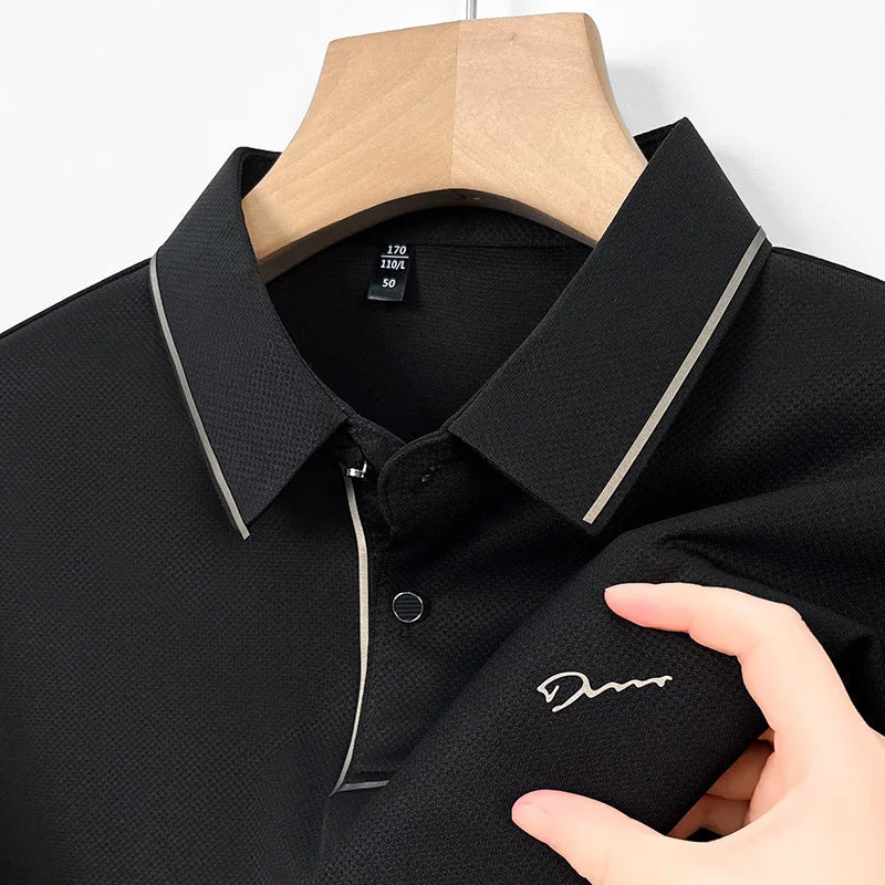 Men's Polo Shirt Seamless Premium Luxury Cool Fabric Business Casual Golf Slim Fit Blouse Collar Tshirt Anti Wrinkle Men Tee