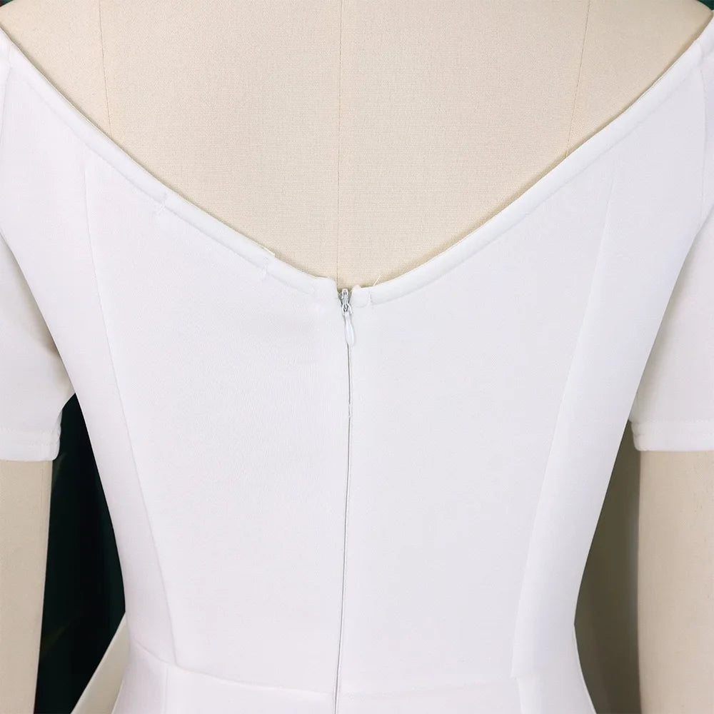 Elegant Party Dresses for Woman 2024 New V Neck Short Sleeve Big Bow Decorate Sheath Side Split Ankle Length Luxury Party Dress