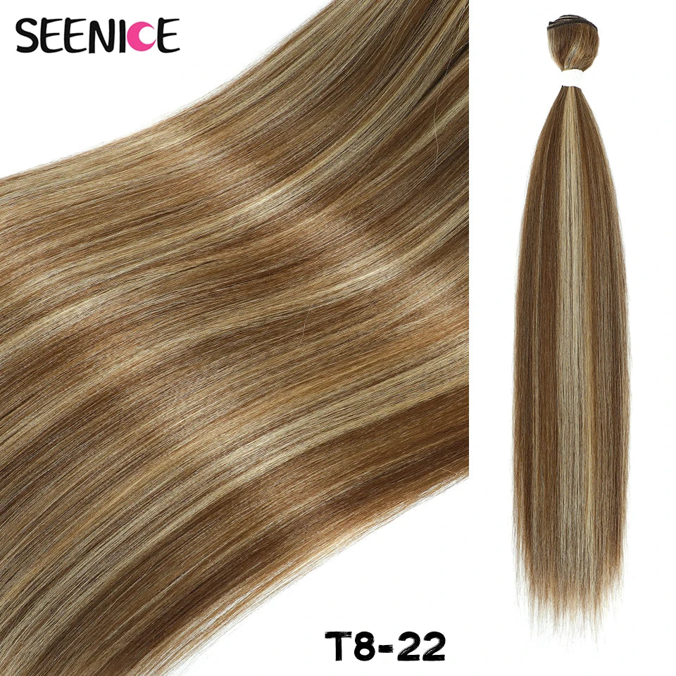 Bone Straight Hair Extensions Ombre Blonde Fake Hair Bundles Super Long Hair Synthetic 22-40 Inch Straight Hair Full to End