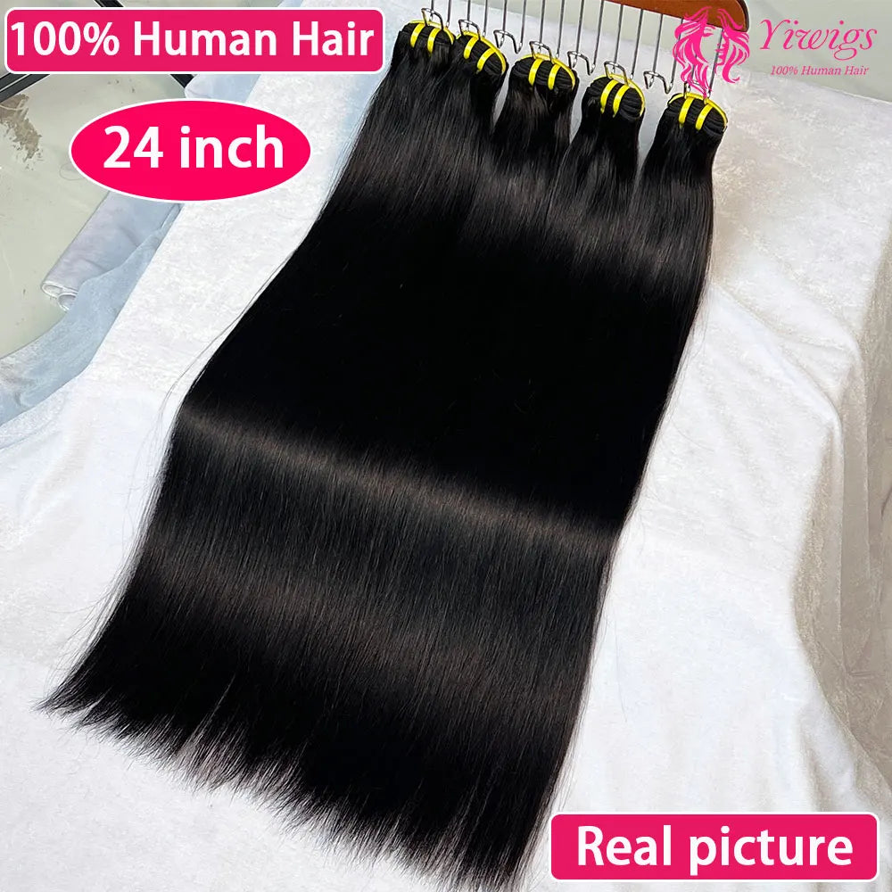 Bone Straight 100% Human Hair Double Weft Bundles #1B Natural Black 100% Raw Virgin Human Hair Extension Tissage 10-36 inch