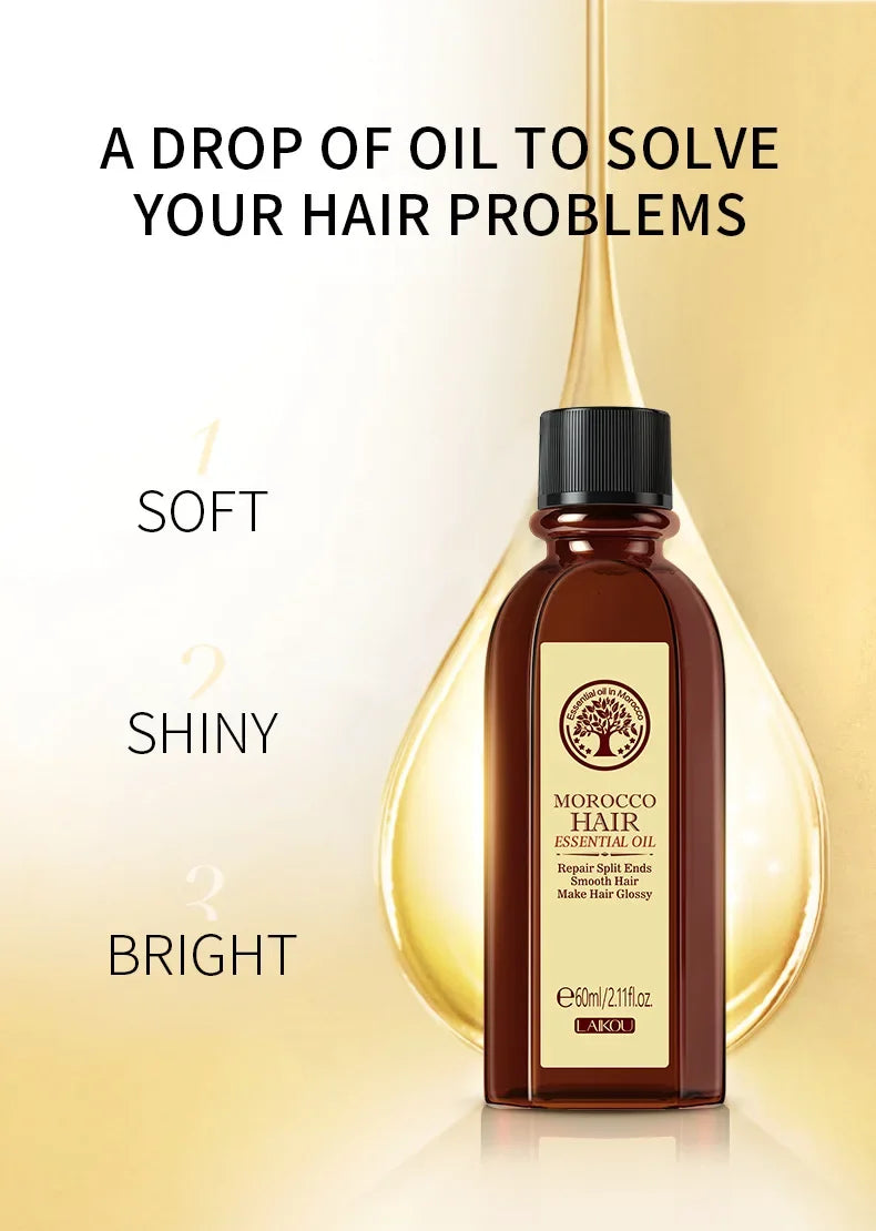 Laikou Argan Hair Oil Essential Oil Natural Anti-hair Loss Prevent Hair Dry Soft Nourishing Frizz Damaged Repair Care 60ml